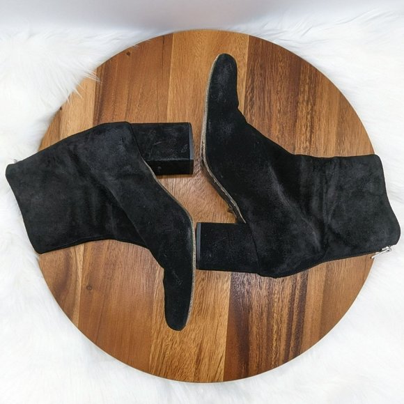 Free People Cecile Ankle Booties 38 8 Black Suede Leather Zip Back Block Heeled - Picture 10 of 13